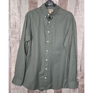 DULUTH TRADING Green Gray Check Long Sleeve Button Down SHIRT Men's Large TALL